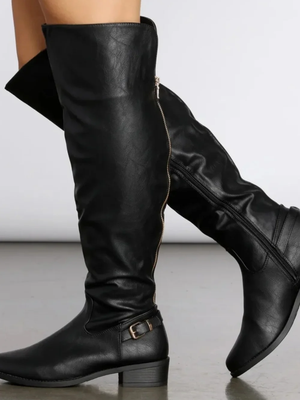 Top Moda Faux Leather Over The Knee Riding Boots Black Western Shoes Size 8 Boho